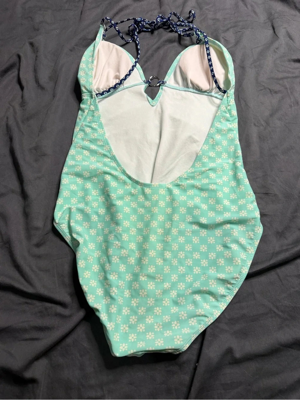 Old Navy Mint Green One-Piece Swimsuit with Navy Halter Tie
